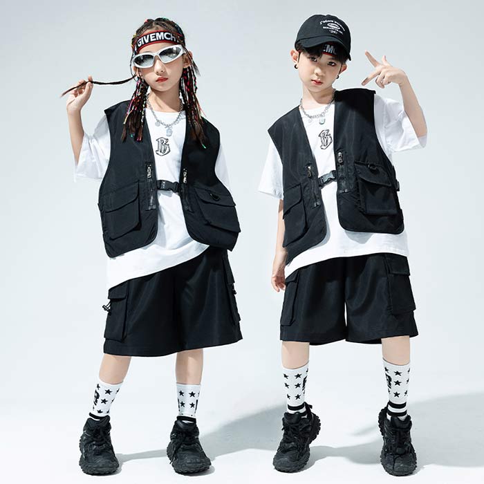キッズダンス衣装 セットアップ 黒 ダンス ベスト カーゴパンツ セット ヒップホップ ジャズダンス ダンス衣装 キッズ かっこいい チアガール 韓国 k-pop 発表会 演出服 団体服 応援団 原宿系 ストリート系 派手 男の子 女の子 練習着 おしゃれ 110-180 joonstore-10002728 Joon store 楽天市場店 サンプル画像2