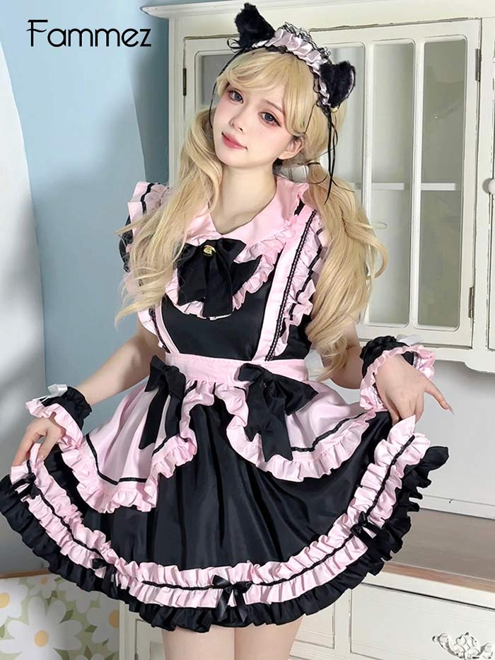 メイド コスプレ メイド服 ピンク 半袖 可愛い コスプレ メイド服 ワンピース レディース コスチューム ハロウィン 仮装 衣装 こすぷれ..