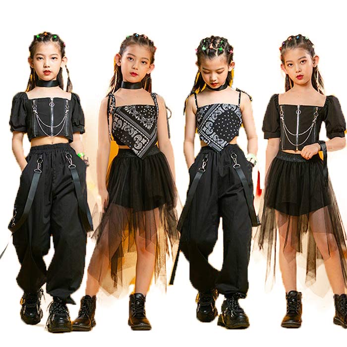 ダンス衣装 セットアップ キッズ ジャズダンス 衣装 ヒップホップ 衣装 ダンス ヘソ出し 女の子 トップス スカート/カーゴパンツ ガールズ ジャッズ ヒップ...