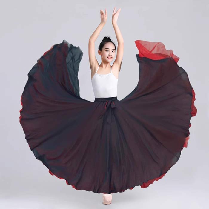 子供ダンス衣装 広がる スカート 両面着 シフォンスカート 大きい裾スカート 飄逸 古典舞踊ダンス スカート キッズ 女の子 ジュニア バレエ モダンダンス フラメンコ スカート 社交ダンス 練習着 レッスン着 65cm 70cm 75cm 80cm 85cm 90cm 舞台衣装 ステージ衣装 2