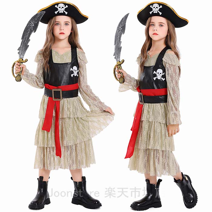 乐天商城 - ハロウィン コスプレ 仮装 子供 海賊 女海賊 ワンピース レース ドレス 子供 4点セット ハロウィン 衣装 コスチューム 女の子 パイレーツ 海賊 衣装 子供 カリビアン キッズ コスチューム ハロウィン 仮装 イベント パーティー ドレス 撮影 cosplay