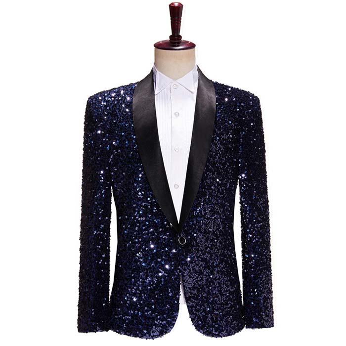 楽天Joon store 楽天市場店ステージ衣装 メンズ ジャケット スパンコール 男性用 忘年会 新年会 発表会 スパンコール ダンス衣装 キラキラ スパンコールジャケット パーティ 司会 カラオケ衣装 イベント ネイビー 送料無料
