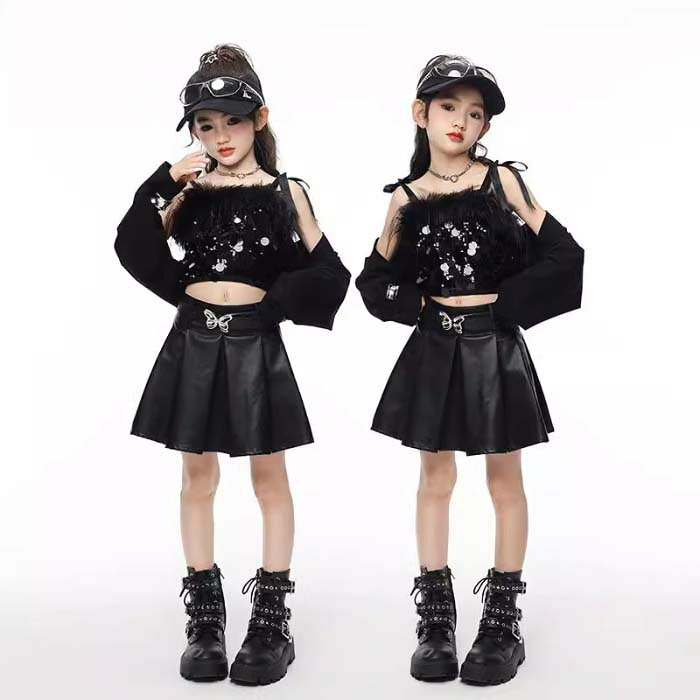 樂天商城 - スパンコール 衣装 キッズ キッズダンス衣装 ヒップホップ ガールズ ダンス衣装 セットアップ ジャズダンス 衣装 HIPHOP ステージ衣装 ガールズ ジャッズ ヒップホップ 舞台 演出服 団体服 ダンスウェア ジュニア jazz DJ オシャレ ブラック 110-180cm