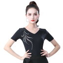 社交ダンス トップス スパンコール 半袖 tシャツ ラテンダンス 衣装 レッスン着 モダンダンス ラテンダンス タンゴ ワルツ トップス 初心者 入門ステップ 上級者 競技会 練習着 舞台衣装 ステージ衣装 演出服 ダンス発表会 パーティー 団体 演出服 M-4XL