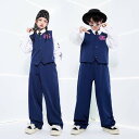 キッズ ダンス衣装 セットアップ 女の子 男の子 長袖シャツ ベスト ロングパンツ ストライプ柄スーツ 上下セット ジャズダンス ヒップホップ HIPHOP ロック ダンス衣装 Popping locking 舞台 ステージ衣装 スラックス 派手 カッコイイ 演出服 団体服 応援団 発表会 ブルー