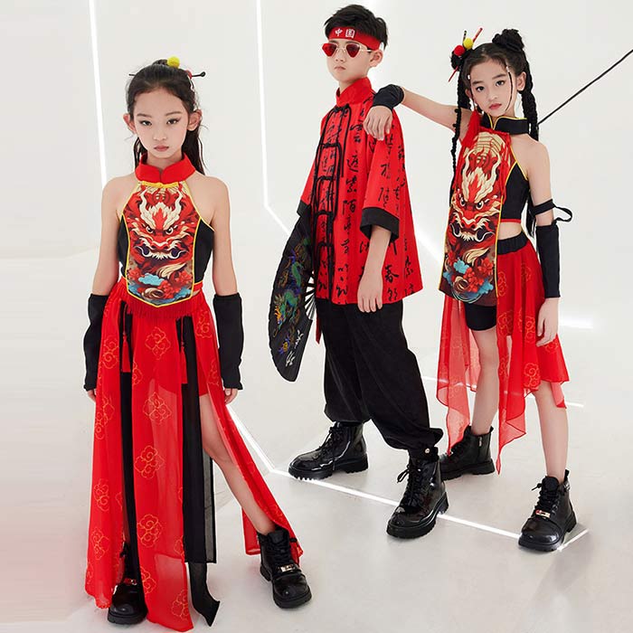 乐天商城 - 子供ダンス衣装 中華風 キッズダンス衣装 男の子 女の子 演出服 ジャズダンス衣装 ヒップホップ エスニック ダンス衣装 ステージ衣装 団体服 上下セット 演出服 イベント 発表会 120-170cm