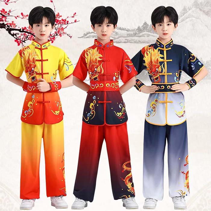 子供武術服 龍柄 子供用太極拳服 演舞服 上下セット 太極拳ウェア カンフー服 キッ...
