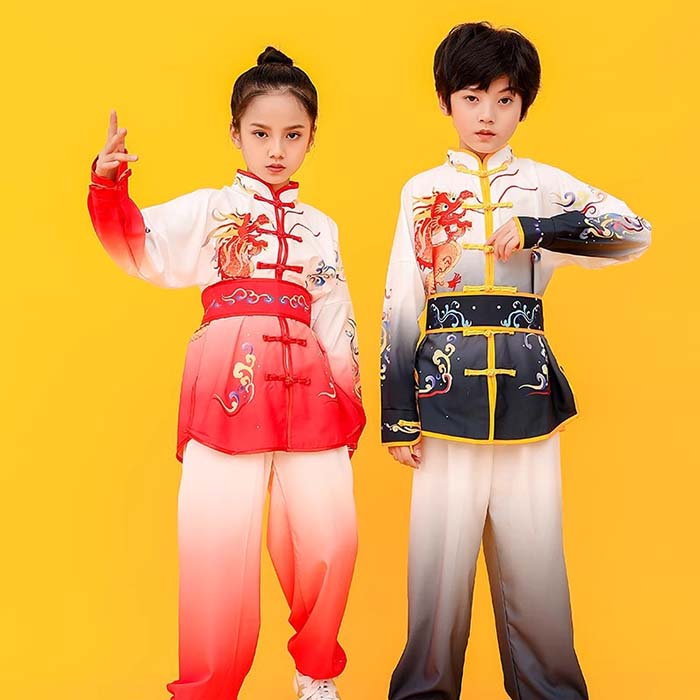 子供太極拳武術ウエア グラデーション 太極拳ウェア 上下セット 演武用 カンフー衣...