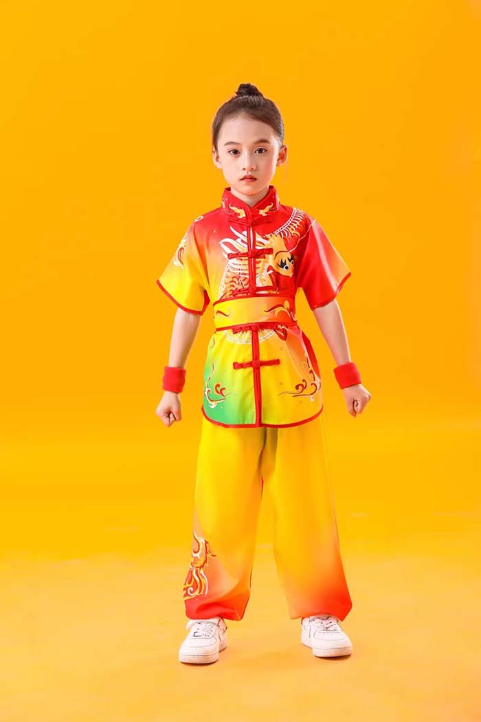 子供武術演出服 太極拳服 上下セット 演武用 カンフー衣装 半袖 長袖 2タイプ 男女...