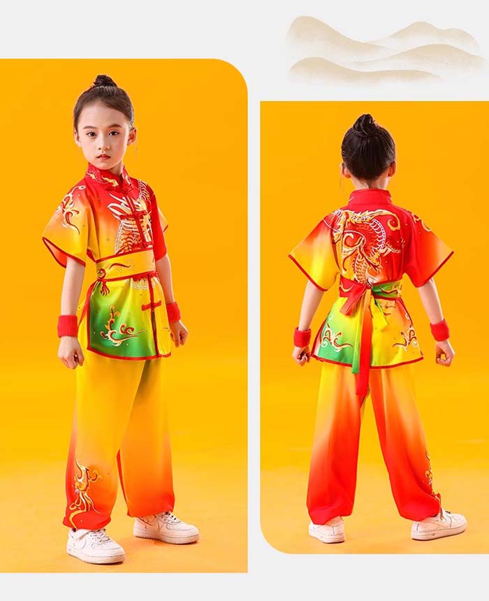 子供武術演出服 太極拳服 上下セット 演武用 カンフー衣装 半袖 長袖 2タイプ 男女...
