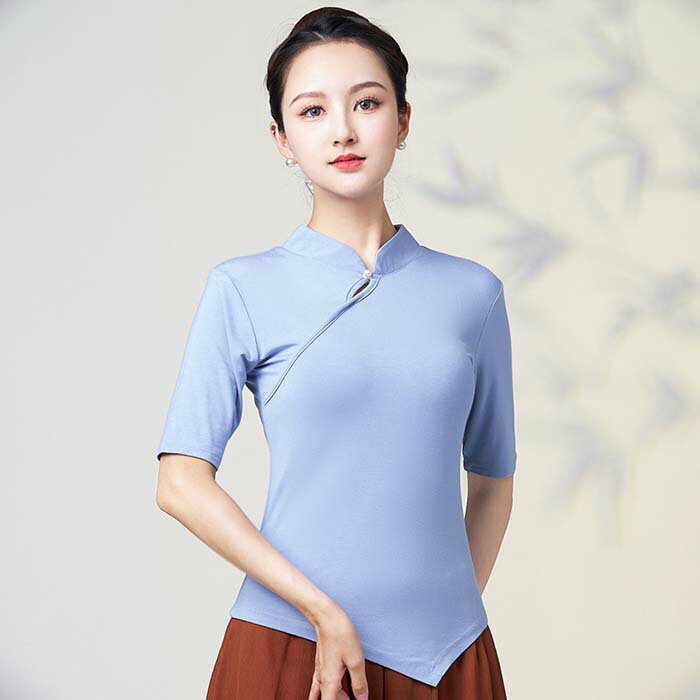 樂天商城 - ダンス トップス チャイナ風 モダールTシャツ レディース 五分袖 tシャツ ヨガ トップス リラックスヨガ tシャツ ヨガウエア ダンス ウェア ダンス稽古 レッスン着 細見え 練習着 古典ダンス モダンダンス 新体操 ヨガ バレエダンス 4色