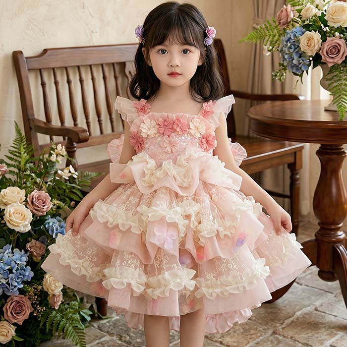 乐天商城 - 子供ドレス 女の子 花柄 レース ロリータワンピース キッズ 子ども お姫様ドレス ハロウィン コスプレ衣装 可愛い 子供服 コスチューム 誕生日 仮装 衣装 発表会 七五三 文化祭 コスチューム 写真撮影 ギフト プレゼント クリスマス イベント ロリータファション 90～150cm