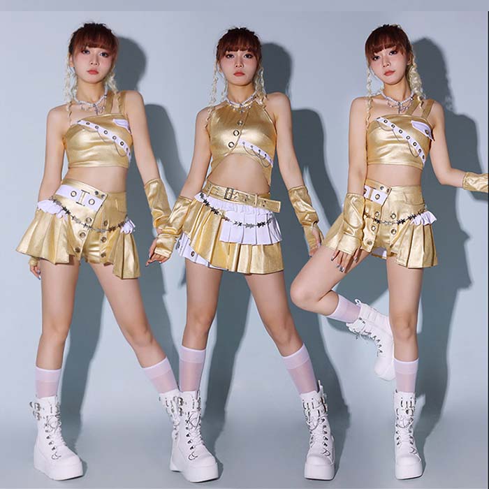 DS演出服 韓国ダンス衣装 大人 ダンス 衣装 セットアップ レディースジャズダンス 衣装 ステージ衣装 ヒップホップ チアガール 衣装 チアダンス 応援 衣装 へそ出し トップス スカート 派手 おしゃれ 舞台服 練習着 団体 ダンスウェア k-pop S M L XL