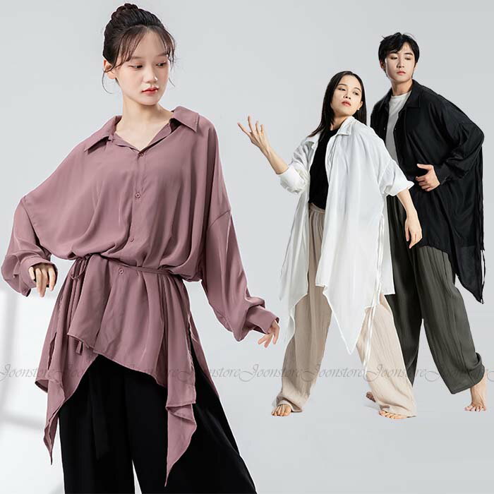 乐天商城 - ダンス衣装 シャツ レディース 大人 ゆったり 長袖シャツ ジャズダンス ヒップホップ ダンスシャツ 大きいサイズ ジャズダンス 衣装 k-pop 衣装 シャツ 大きめ ゆるシャツ ダンス衣装 レッスン着 練習着 舞台ステージ衣装 男女兼用 パープル ブラック ホワイト