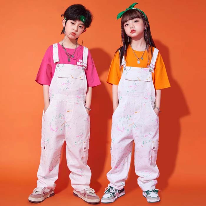 キッズ 子供用 衣装 ダンス サロペット キッズ ダンス 衣装 オーバーオール 落書き柄 サロペット 半袖t..