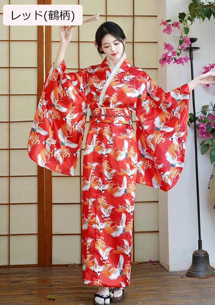 Joon store 楽天市場店の花魁 衣装 コスプレ衣装 着物 ドレス ロング丈 仮装 和装 ハロウィン コスプレ 衣装 女性用 レディース 余興 パーティー イベント コスチューム 和服 和風 かわいい ロング着物ドレス 着物コスプレ衣装 花魁 おいらん 浴衣 サテン 和柄ドレス お祭り 衣装 舞台衣裳 6色｜アングル2
