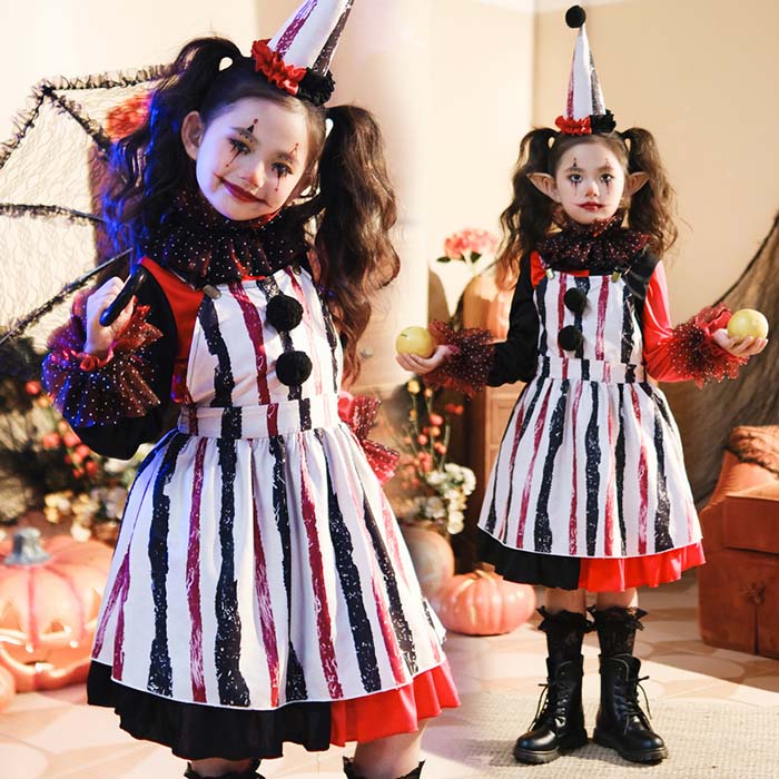 ハロウィンコスプレ 子供 ピエロ 仮装 衣装 子供用 ピエロ衣装 子供 可愛い ハロウィン 衣装 アリス アニメ ハロウィン 仮装 子供 道化師 ハロウィン 衣装 面白い 女の子 ハロウィン仮装 コスプレ衣装 ハロウィン衣装 110 120 130 140 150 160