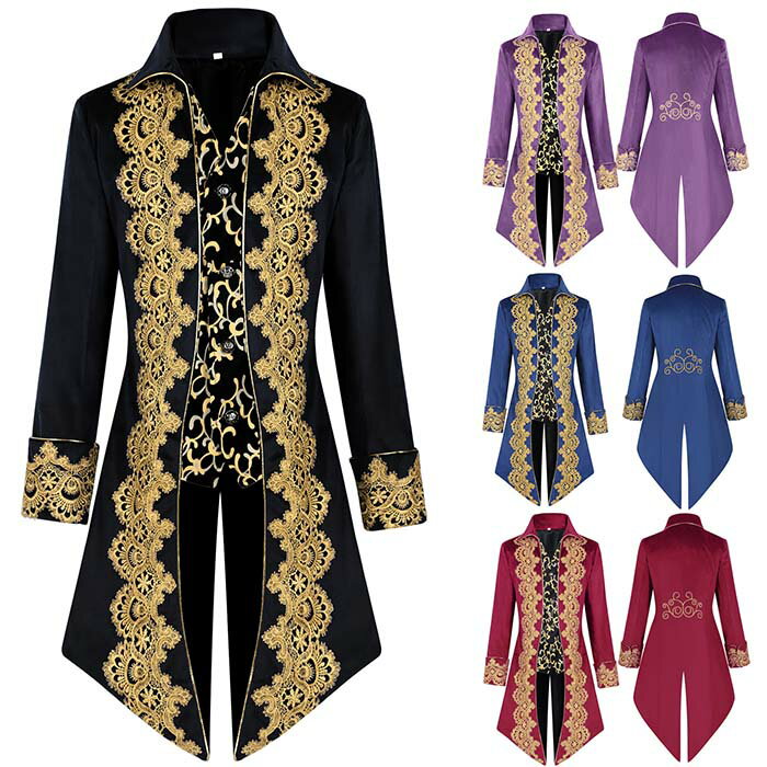 コスプレ衣装 メンズ ジャケット 中世 ヨーロッパ 貴族 衣装 長袖 ロングコー ト ゴシック 服 王子様 公爵 燕尾服 ハロウィン コスプレ..