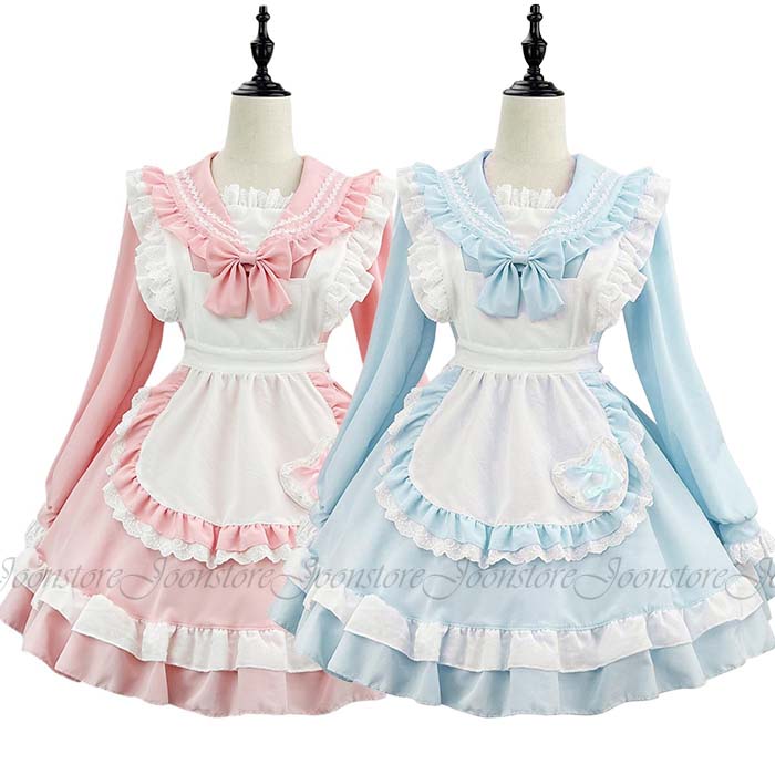 乐天商城 - ワンピース メイド服 ハロウィン コスプレ 可愛いメイド メイド 衣装 仮装 コスチューム こすぷれ 膝丈 ロリータワンピース 長袖 レディース 女の子 中校生 高校生 コスプレ衣装 仮装 ハロウィン コスチューム 文化祭 学園祭 パーティー衣装 変身仮装 cosplay ピンク ブルー