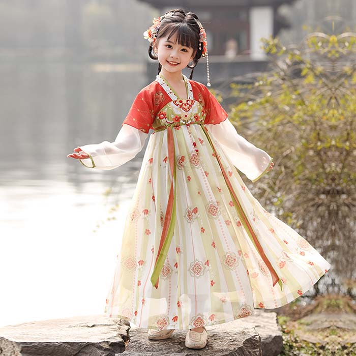 子供 漢服 ドレス 女の子 チャイナ服 ワンピース キッズ 中華服 花刺繍 チャイナドレス 女の子 かわい..