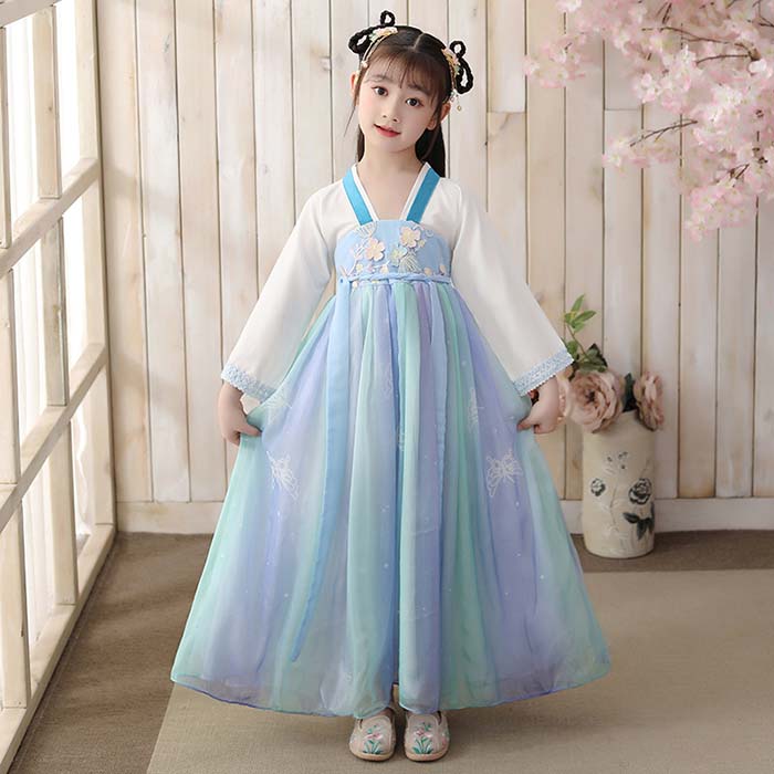 子供 漢服 ドレス 女の子 チャイナ服 ワンピース キッズ 中華服 花刺繍 チャイナ風ドレス 女の子 かわ..