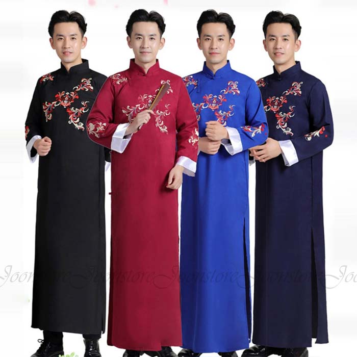 乐天商城 - チャイナ服 メンズ チャンパオ 長袍 中華服 男性用 ロング丈 チャイナシャツ 中国伝統衣装 漫才ウェア 唐装 漢服 コスプレ コスチューム ハロウィン 衣装 漫才服 男性用 舞台衣装 ステージ衣装 4色