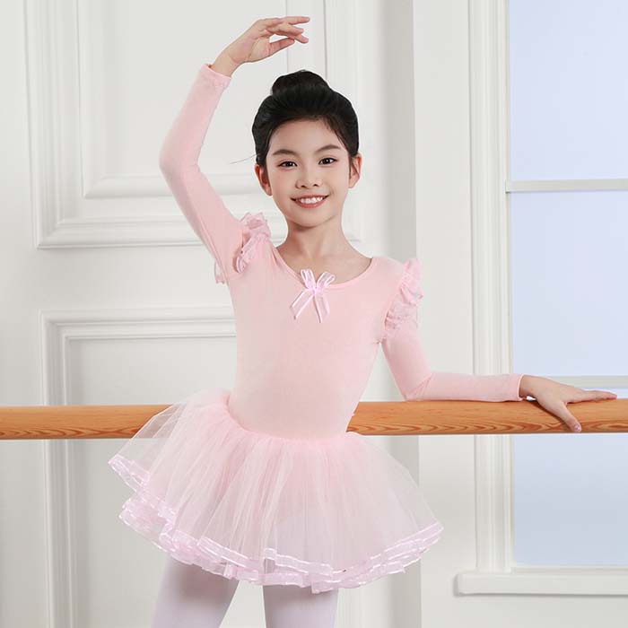 Joon store 楽天市場店のバレエ レオタード 子供 バレエレオタード 長袖 バレエ衣装 バレエダンス バレエ 股下スナップ 女の子 キッズ ジュニア レッスン着 練習着 かわいい 演出 ダンス 発表会 演奏会 バレエ用品 ピンク ブルー スカート付き 練習 レッスン コットン 綿｜アングル2