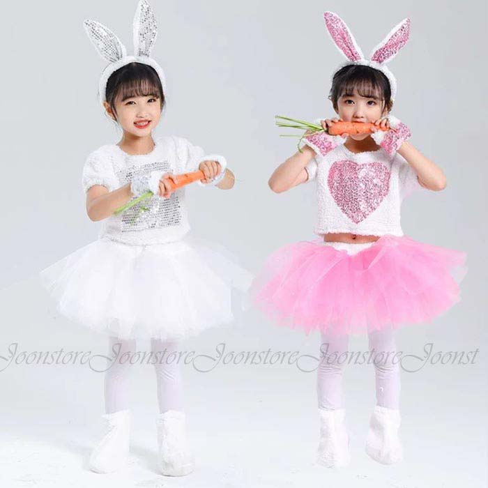 乐天商城 - コスプレ ウサギ 衣装 キッズ 着ぐるみ もこもこ 半袖トップス スカート 上下セット 子供 ダンス衣装 発表会 演出服 舞台衣装 ステージ衣装 動物 ウサギ ハロウィン クリスマス コスプレ コスチューム 衣装 イベント 舞台 演出団服 ダンスウェア マルショーウェア 110-160