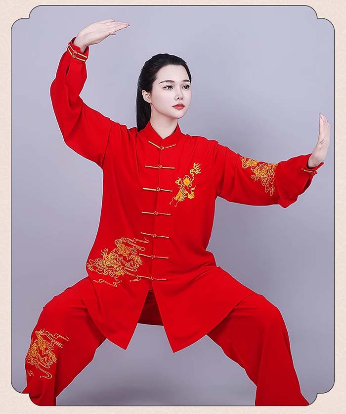 太極拳 ウェア 太極拳 服 長袖 上下セット 龍柄刺繍 武術表演服 練習着 カンフー服...