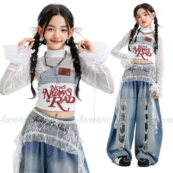 乐天商城 - キッズダンス ダンス衣装 セットアップ ジャスダンス 衣装 女の子 へそ出し トップス キャミソール デニムパンツ 上下セット ジャスダンス ガールズ チアガール 演出服 ダンスウェア ジュニア ダンス 衣装 キッズ 練習着 団体服 応援団 発表会 jazz 110-180cm