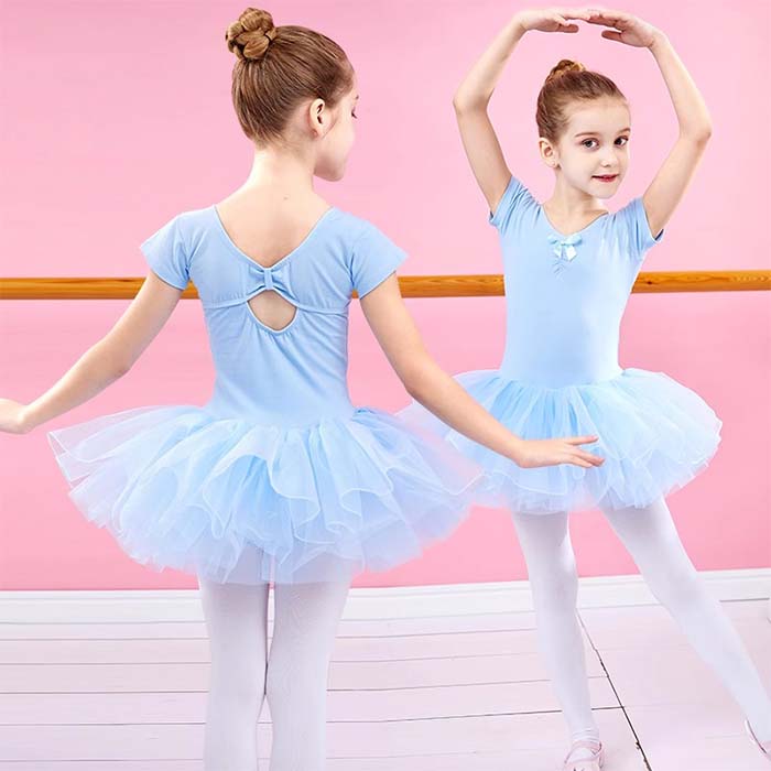 バレエ レオタード 子供 ジュニア スカート付きレオタード 綿 コットン 半袖 バレエ衣装 股下スナップ ..