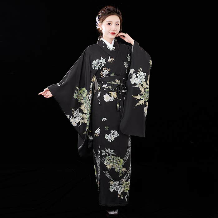 花魁風 着物 ドレス 花柄 着物風ワンピース ロング丈 仮装 和装 ハロウィン コスプ...