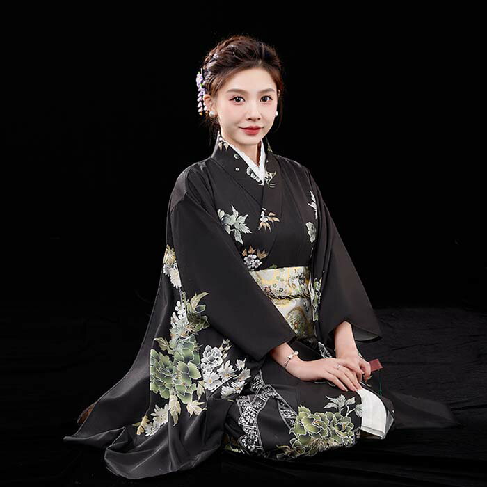 花魁風 着物 ドレス 花柄 着物風ワンピース ロング丈 仮装 和装 ハロウィン コスプ...