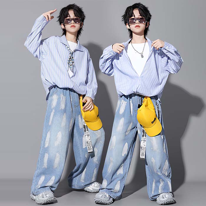 乐天商城 - ヒップホップ ダンス 衣装 キッズ ダンス 衣装 シャツ ズボン セットアップ 女の子 男の子 ファッション ストリート 原宿系 舞台 演出服 ジャズ ダンス かっこいい トップス K-POP hiphop 普段着 韓国子供服 JAZZ DANCE ステージ衣装
