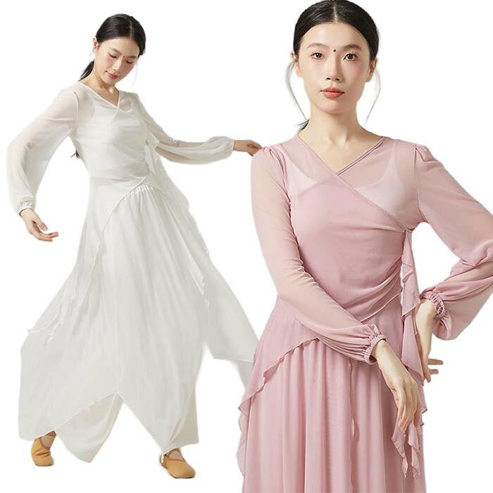乐天商城 - ダンス トップス シースルー 長袖トップス 古典舞踊ダンス衣装 レディース 大人 ダンス 衣装 レッスン着 練習着 動きやすい チャイナ風 ダンス服 社交ダンス 古典 バレエダンス 舞台 ステージ衣装 中華ダンス レッスン着 発表会 演出用 美シルエット