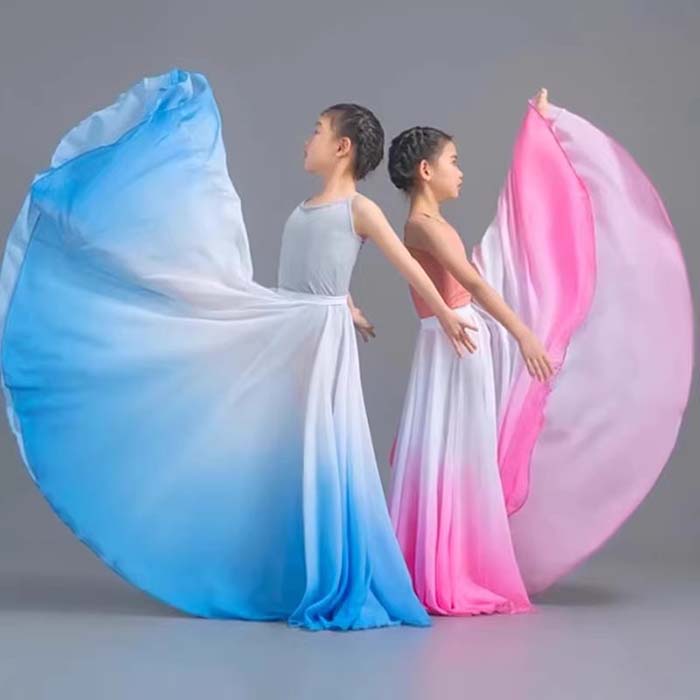 乐天商城 - グラデーション ダンススカート キッズ ジュニア 大きい裾 シフォン ロングスカート 飄逸 古典ダンス 民族ダンス ベリーダンス モダンダンス ワルツ フラメンコ スカート 社交ダンス バレエ 練習着 レッスン着 裾幅360 540 720° キッズ 舞台衣装 ステージ衣装