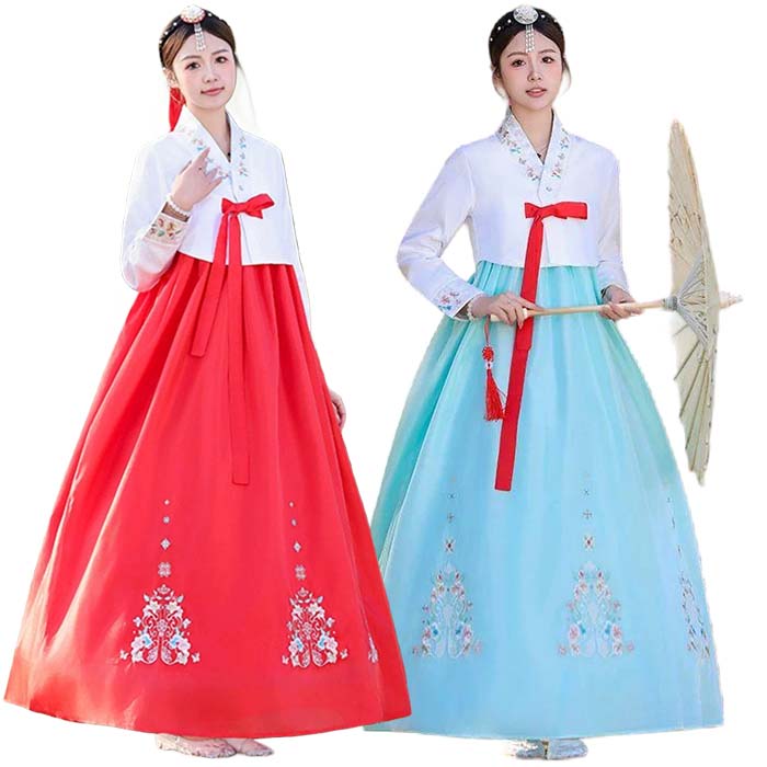 한국 민족 의상 치마초고리 한복 한국 드레스 한복 궁정풍 꽃 자수 치마초고리 조선족복 웨딩 드레스 결혼식 드레스 2차회 드레스