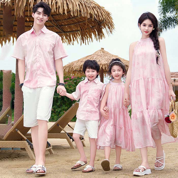 樂天商城 - 親子ペアルック 夏 リゾートワンピース アロハシャツ＋ショートパンツセット 家族お揃い カップル服 親子ペア お揃い 服 ママ 親子 ペアルック ボヘミアン風 ワンピース 親子コーデ 兄弟 姉妹お揃い 夏 海 ビーチ 旅行 キッズ 大人 親子 家族 カップル お揃い服 プレゼント