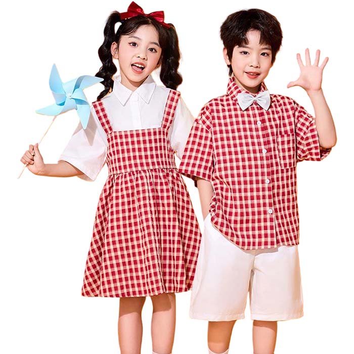 乐天商城 - キッズ 子供用 ダンス衣装 セットアップ チェック柄 半袖シャツ+短パン/サロペットスカート 薄手 夏用 キッズ ダンス 衣装 男の子 女の子 ジュニア ダンス衣装 ダンス 服 幼稚園 可愛い 演出服 応援団 発表会 舞台ステージ衣装 公演仮装 団体演出服 100cm~180cm