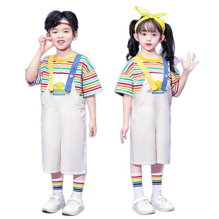 乐天商城 - キッズ 子供用 ダンス衣装 セットアップ 半袖tシャツ サロペット 薄手 夏用 キッズ ダンス 衣装 男の子 女の子 ジュニア ダンス衣装 ダンス 服 幼稚園 可愛い 演出服 応援団 発表会 舞台ステージ衣装 公演仮装 団体演出服 110cm~170cm