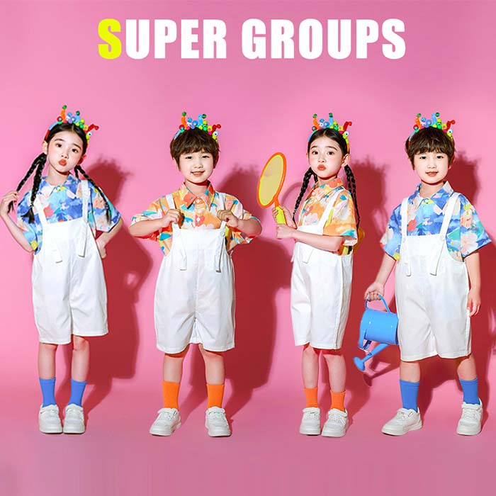 乐天商城 - キッズ 子供用 ダンス衣装 上下セット かわいい 半袖シャツ サロペット アロハシャツ 夏用 男の子 女の子 幼稚園 卒業式 ステージ衣装 子供服 韓国子供 ジュニア 可愛い 入学式 卒業式 舞台衣装 団体服 お揃い 合唱 幼稚園 小学生 子供の日 発表会 七五三 110-180cm