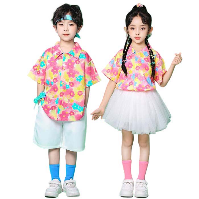 乐天商城 - キッズ 子供用 ダンス衣装 かわいい 半袖tシャツ スカート/ショートパンツ 上下セット アロハシャツ 夏用 男の子 女の子 幼稚園 卒業式 ステージ衣装 子供服 キッズ ジュニア 可愛い チーム衣装 舞台衣装 団体服 お揃い 合唱 幼稚園 小学生 子供の日 発表会 七五三 110-180cm