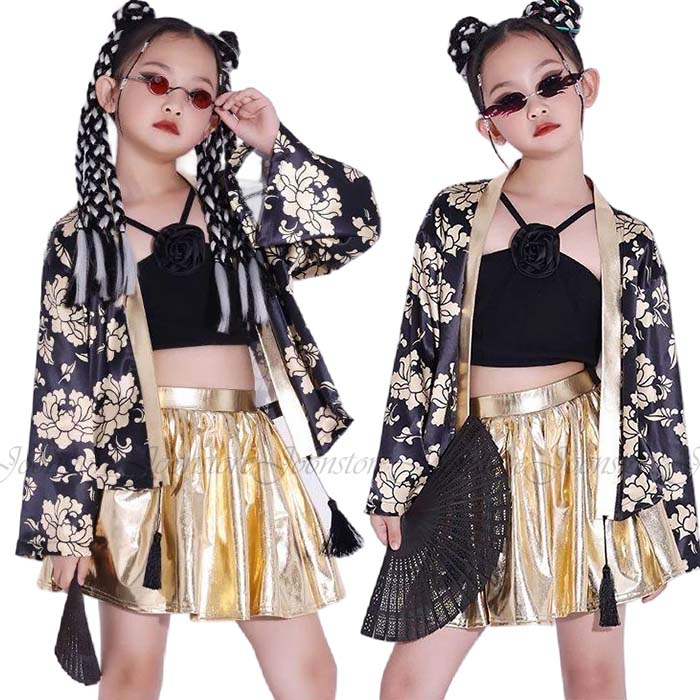 樂天商城 - 女の子ジャズダンス衣装 キッズ ジャズダンス ヒップホップ ダンス衣装 長袖トップス へそ出し チューブトップ スカート チャイナ風 ダンス衣装 女の子 カッコいい ダンス 服 モデルショー衣装 舞台 ステージ衣装 団体 演出服 Hiphop k-pop jazz 発表会 応援団 公演服
