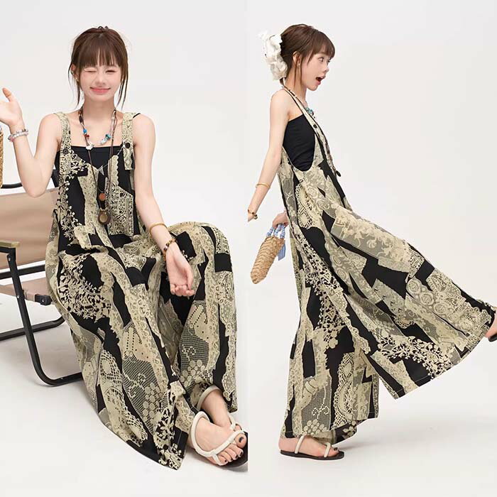 樂天商城 - サロペット レディース オールインワン サロペット ワイドパンツ 花柄 体型カバー サロペットパンツ ゆったり つなぎ ワイドパンツ ワイド 大人カジュアル オーバーオール ボトムス オシャレ かわいい 夏