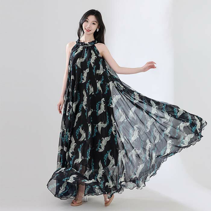 乐天商城 - ワンピース レディース 夏 マキシワンピース リゾートワンピース リゾート ロングワンピース リゾートワンピ ロングワンピ マキシワンピ 鶴柄 Aライン ワンピース マキシワンピ 夏 可愛い きれいめ ハワイアン ビーチ 海 袖なし ベルト付き ワンピ 海外旅行