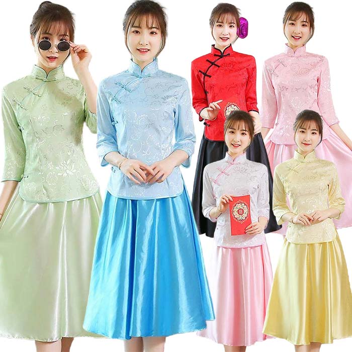 乐天商城 - 中華服 チャイナ服 上下セット レディース 中華ドレス 5分袖 トップス スカート 2点セット チャイナ服 チャイナドレス コスプレ 衣装 ステージ衣装 舞台衣装 合唱 演奏会 発表会 ドレス 中華風ブライドドレス 中華 ドレス チャイナ服 華流コスプレ コスプレ衣装 演奏服