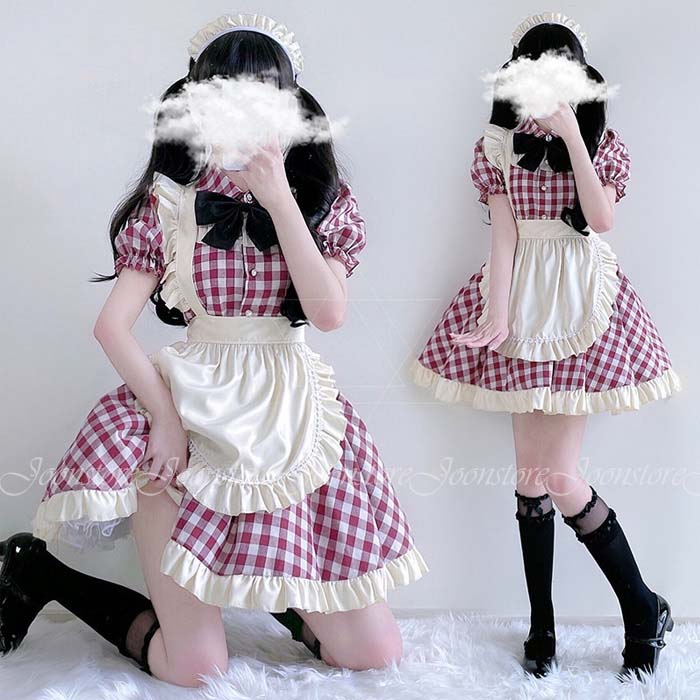 乐天商城 - コスプレ メイド服 仮装 コスチューム ハロウィン衣装 レディース カチューシャ付き チェック柄 可愛い ゴスロリ ワンピース レディース 大人 かわいい ハロウィン仮装 コスプレ衣装 ゴスロリ ロリータ エプロン ハロウィン衣装 ゴスロリ ワンピース イベント 学園祭 文化祭