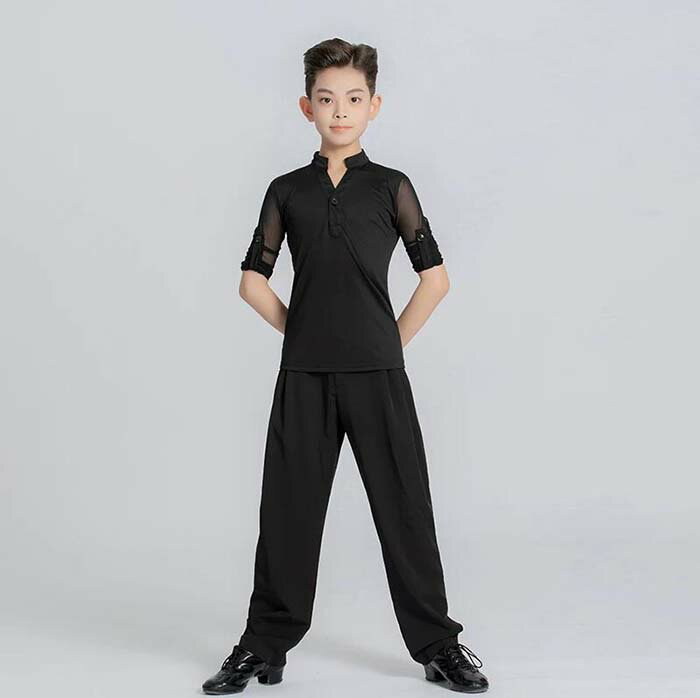 樂天商城 - 子供 ラテンダンス衣装 キッズ 男の子 ラテンダンスウエア 長袖 Vネック トップス ダンスパンツ 上下2点セット キッズ用 ダンス服 ラテンダンス 競技 ダンス 練習着 舞台ステージ 衣装 ダンス 発表会 演出服 団体服 学園際 イベント ジュニア 社交ダンス衣装 110-180cm
