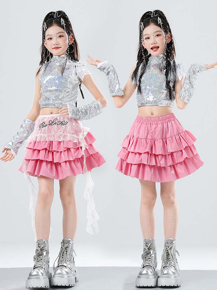 乐天商城 - キッズ ダンス衣装 スパンコール 女の子 ジャッズダンス ヒップホップダンス衣装 セットアップ キラキラ ヘソ出しトップス チュチュスカート 子供ダンス衣装 女の子 ガールズ 可愛い ジャズ ダンス 衣装 ダンス 服 HIPHOP ジュニア 舞台 ステージ衣装 ダンス 発表会 演出服