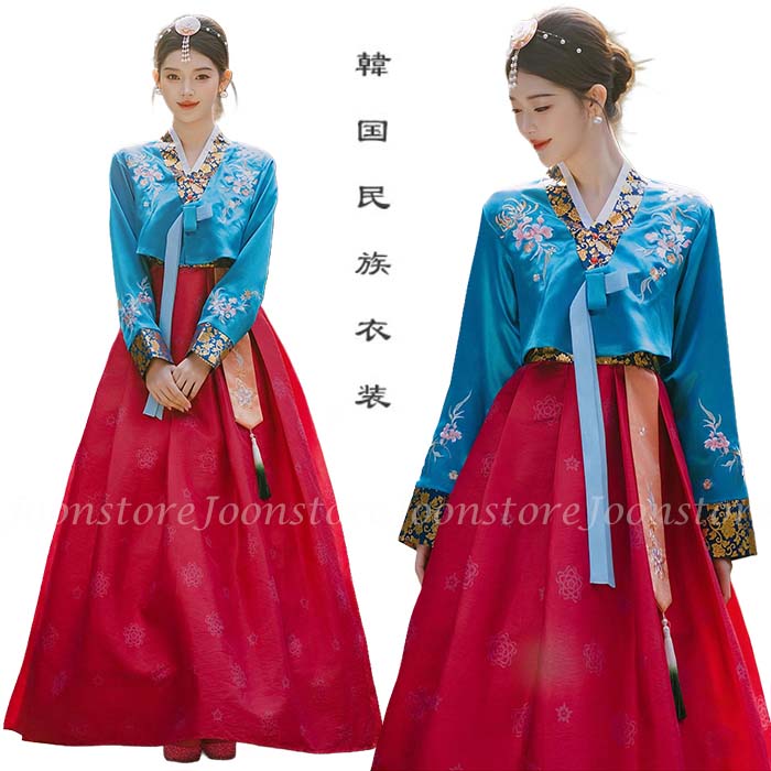 Korean traditional clothing, Hanbok, women's Hanbok, floral embroidery, adult size, Hanbok dress, court style, Joseon ethnic clothing, wedding dress, reception dress, school festival, cultural festival, event wear, stage, dance costume, cosplay, fancy dress, photo shoot, stage performance